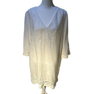 J.Crew Bungalow Popover Dress Women’s Medium 100% Linen White 3/4 Sleeve Beach